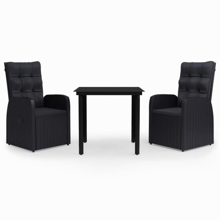 VidaXL Garden Dining Set with Cushions 3 Pcs Black, 44.34 Kg
