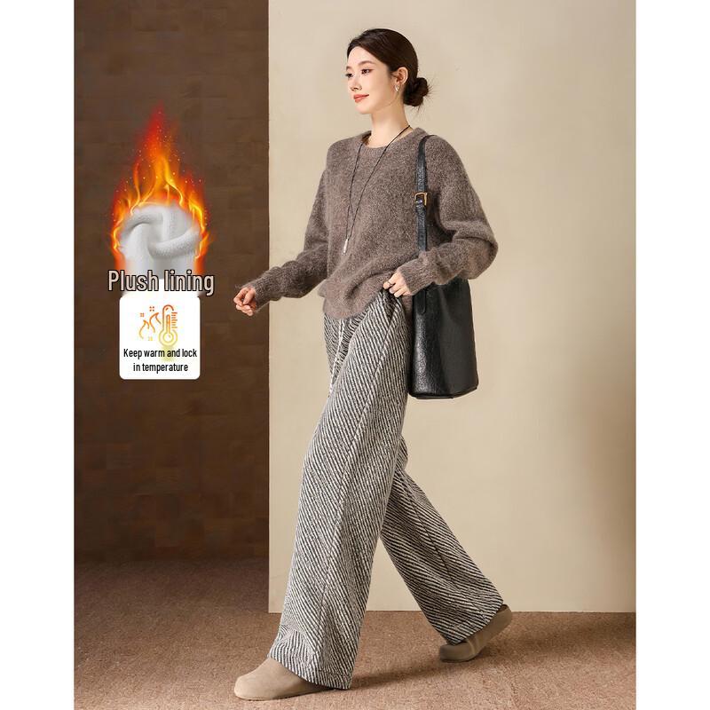 Demana Women s Warm Fleece-lined Straight Casual Pants L