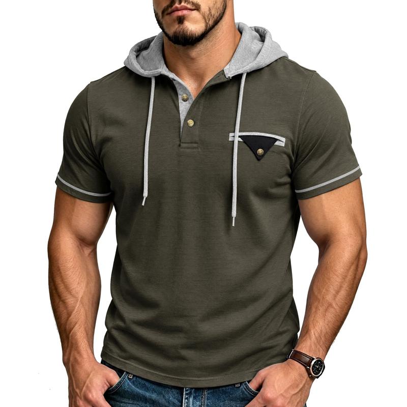 Sommer Kurzarm Kapuzen T-Shirt Herren Patchwork Kordelzug Lässig T-Shirt Herren Jogger Kapuzen T-Shirts Oberteile Streetwear Pullover