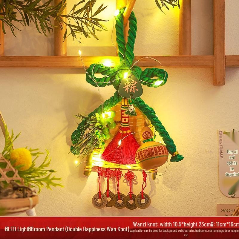 2025 Mid-Autumn Festival Broom Pendant with Wanzi Knot & Gourd Decor for Front Door