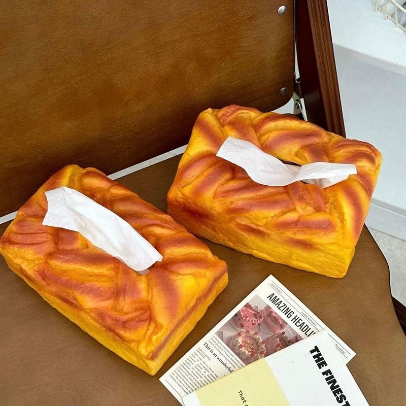1Pc Creative Funny Bread Tissue Box Artificial Elastic Butter Toast Shape Storage Box Simulation Bread Design Drawer Napkin Box