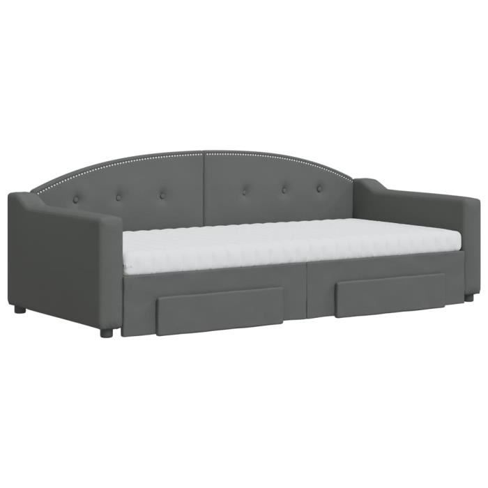 VidaXL Daybed with Trundle and Drawers Dark Grey 90x190 Cm Fabric 3197595