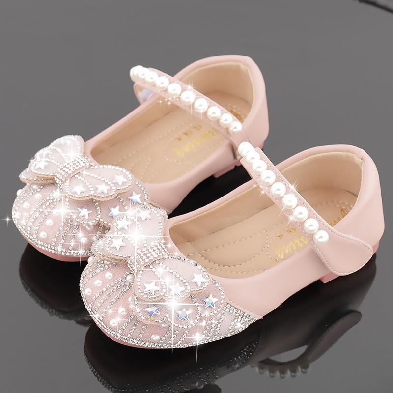 

Princess Crystal Shoes New Girls Single Shoes Frozen Rhinestones Shoes Performance Party Shoes 23