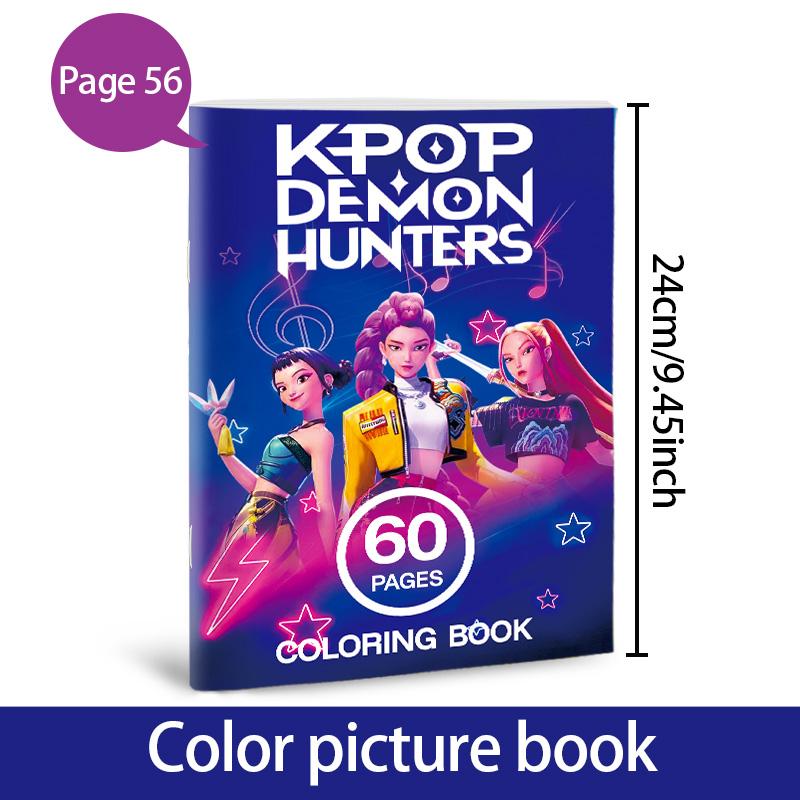 Latest K-Pop Demon Hunters Picture Book 56Page Animation Merchandise Line Art Coloring Book Children's Album Coloring Painting 24*17cm
