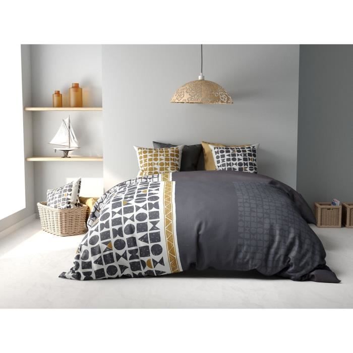 Housse de couette - Union - 220x240 cm - 100% Coton - Reversible - 2 Taies 63x63 cm