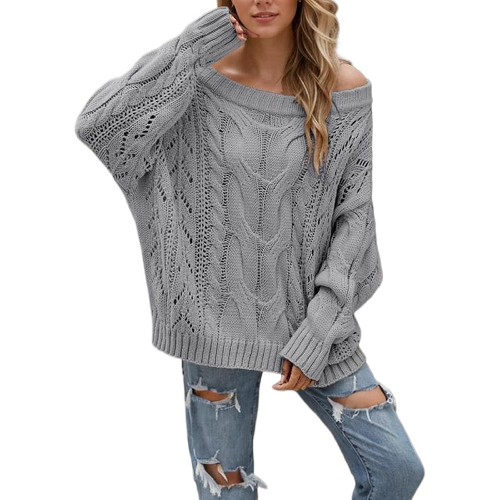 

Женский повседневный модный удобный свитер с круглым вырезом, однотонный, с длинным рукавом, уличный тренд, вязаный свитер XL