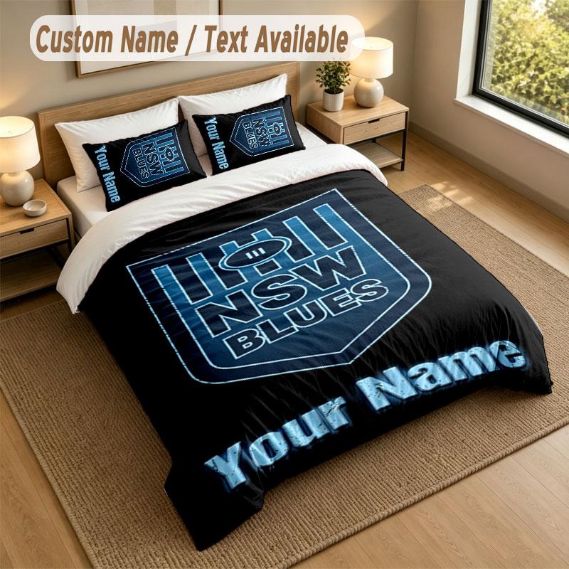 Bedding Set 1 Duvet Cover 2 Pillowcases NSW Blues logo Print Soft Bed Linen Bedroom Decor