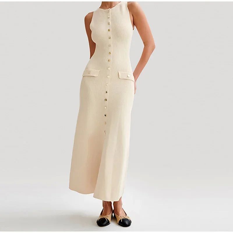Sleeveless Round Neck Neck Button Tie Vest Sleeveless Round Neck Button Tight Vest