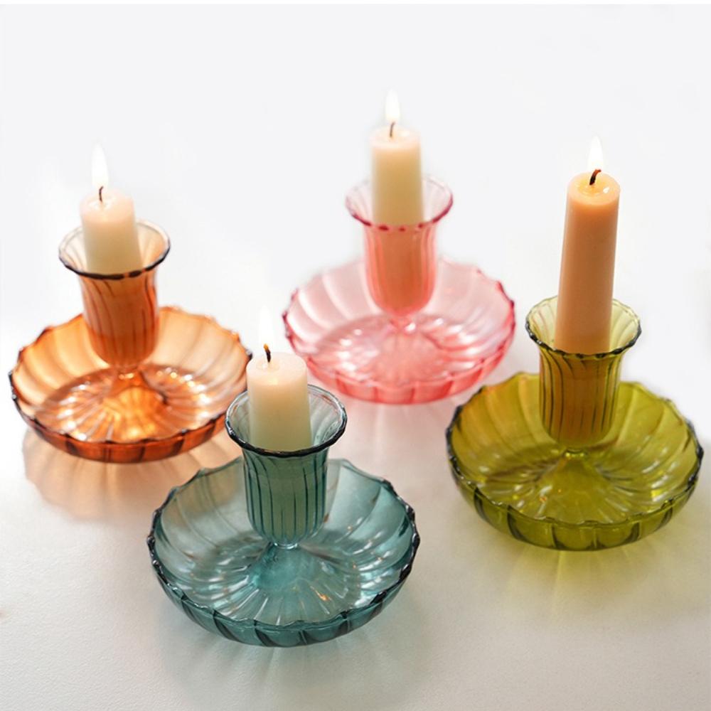 Multi-Color Glass-Style Candle Holder Creativity Romantic Desktop Candlestick Ornament for Home Living Room Room Decoration Gift