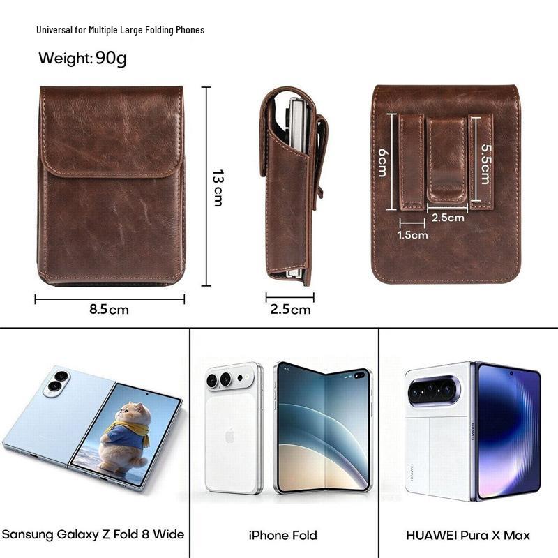 Leather Waist Bag for Samsung Fold8 & Huawei Pura X Max - Crazy Horse Folding Phone Case