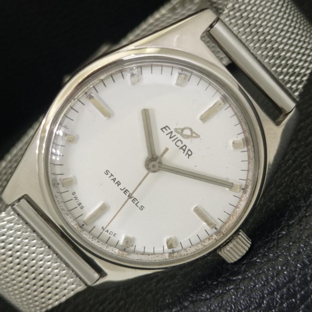 

ENICAR STAR JEWELS VINTAGE HAND-WINDING 1140 SWISS MENS WHITE WATCH a703776-1 R213e-a703776