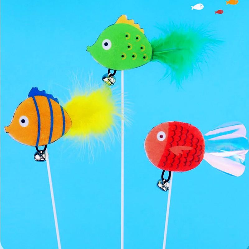Cat Toy Feather Cats Teaser Stick Toy Retractable Cat Toys Interactive Spring Fish Stick Toys for Cats Scratching Pet Supplies