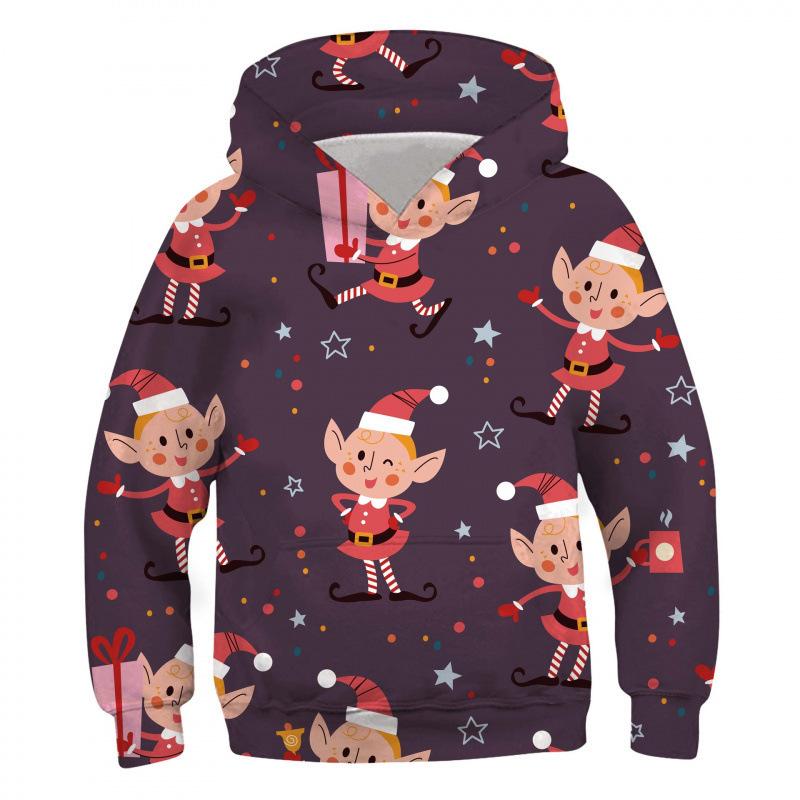 Autumn and Winter Children's Christmas Elf 3D Printed Hooded Comfortable and Versatile Breathable Hoodies & Sweatshirts (boys)