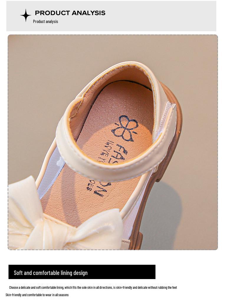 Girls' 2025 Spring/Summer Leather Bow Princess Shoes - Breathable Mesh Fashion Sneakers