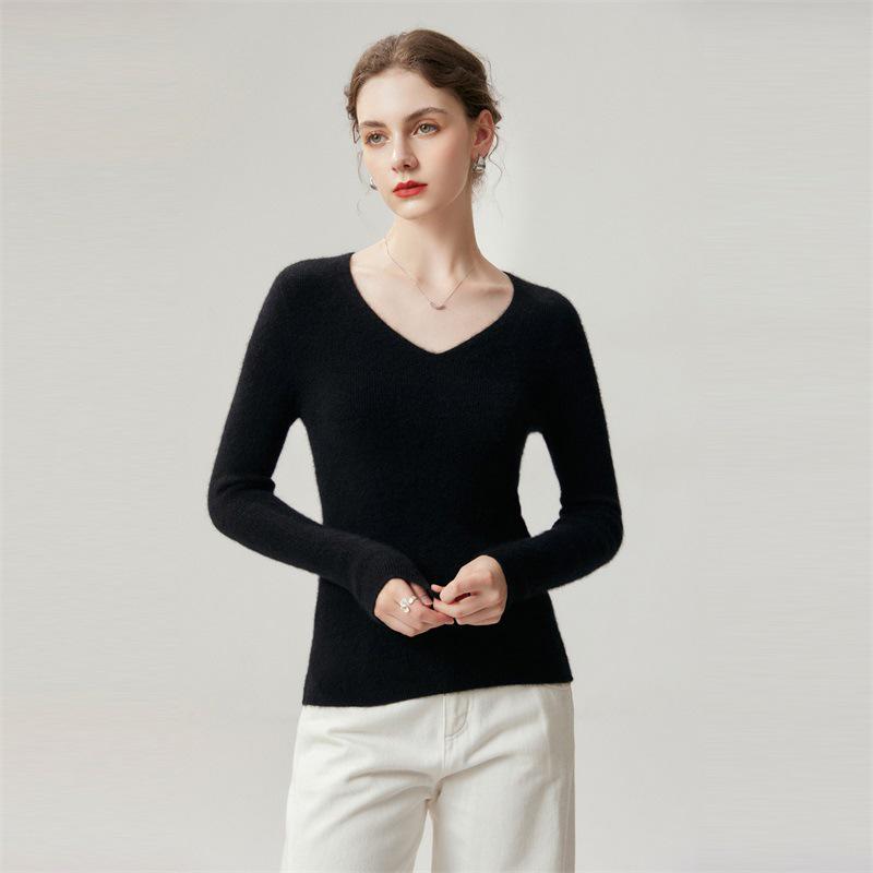 Women's 100% Cashmere Striped V-Neck Slim-Fit Sweater