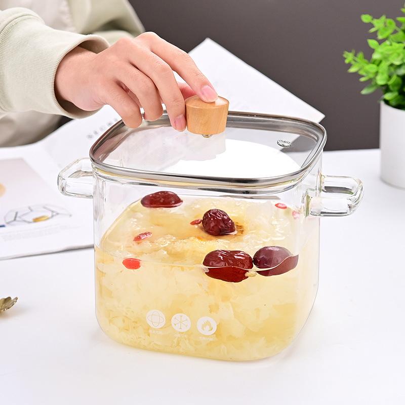 Thickened Borosilicate Heat Resistant Glass Pot Electric Stove Open Flame Cooking Dual Handle Health Glass Pot For Soup Noodles