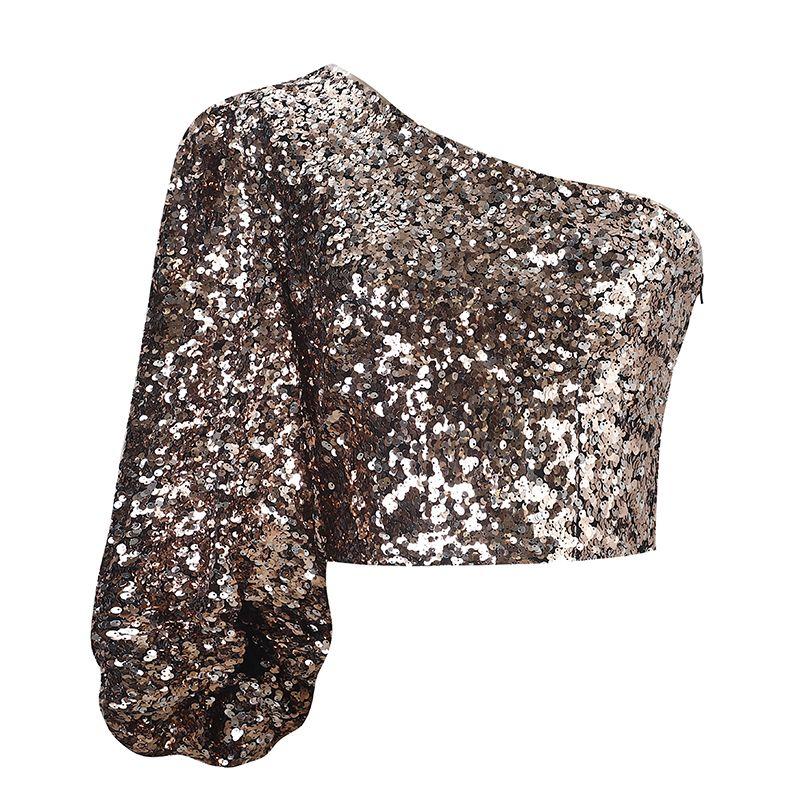 

Европейская и американская вечеринка, блестящие пайетки на плечах Sequin shoulder right sleeve Tops S