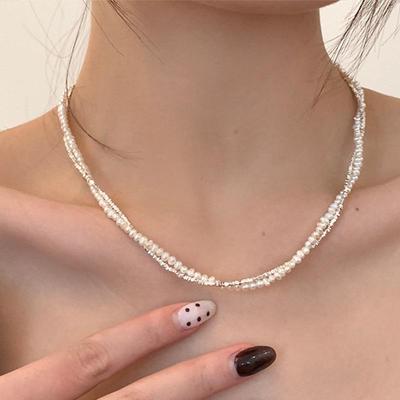 Double-Layer Silver Pearl Necklace: Retro, Versatile, Simple Clavicle Chain for Women
