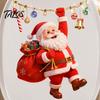 Festive Bathroom Wall Mural Cartoon Santa Claus Toilet Seat Sticker, Waterproof PVC Christmas & Colorful Removable Window Decals Lights Decal,