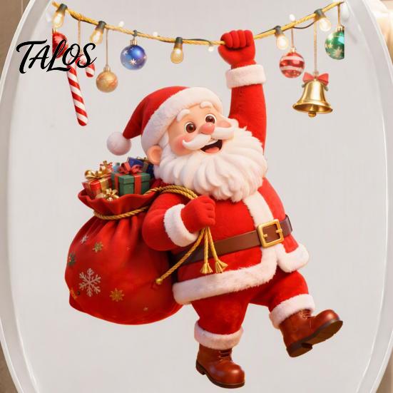 Festive Bathroom Wall Mural Cartoon Santa Claus Toilet Seat Sticker, Waterproof PVC Christmas & Colorful Removable Window Decals Lights Decal,