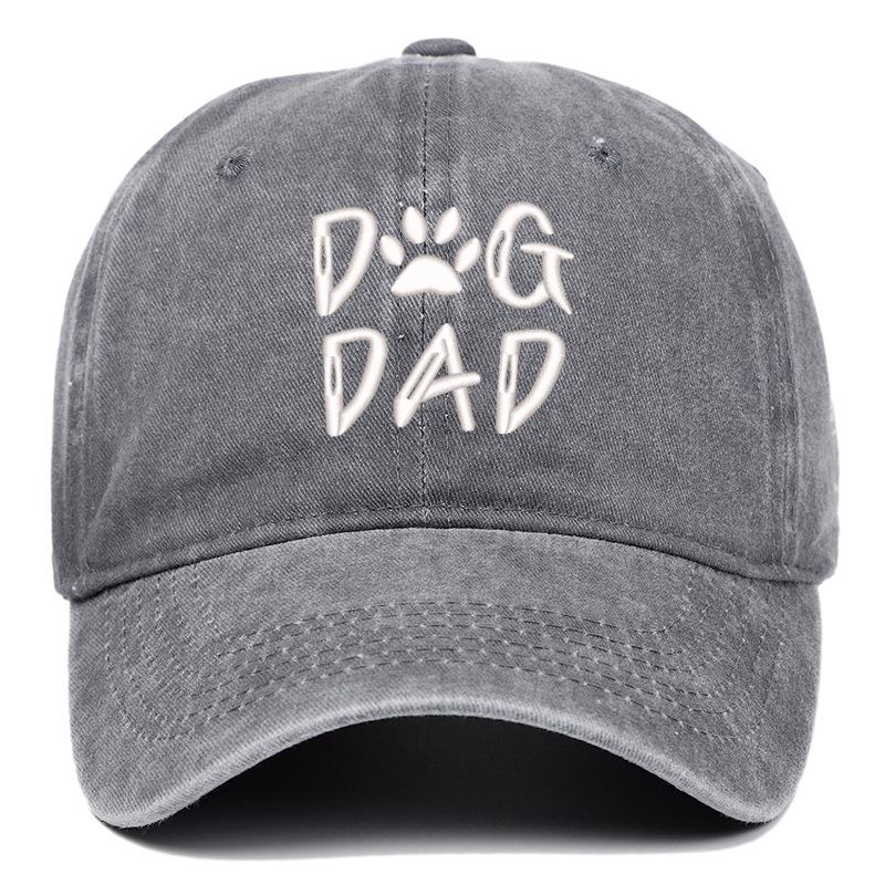 Men's Pure Cotton Distressed Sun Hat with "DOGDADDOGMOM" Embroidery - Large Brim Baseball Cap