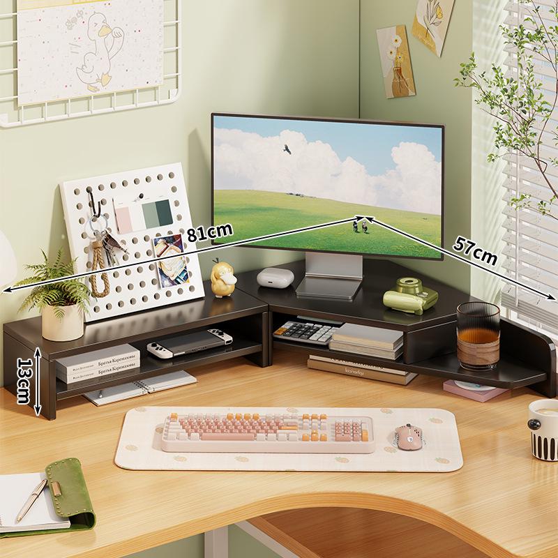 Corner Desktop Monitor Stand with Storage Rack