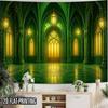 2D Flat - 2D Flat - 2D Flat Print 1pc Tapestry Green Gothic Church Corridor Tapestry, Mystical Light Atmosphere Decor Tapestry for Dorm Room Bedroom D