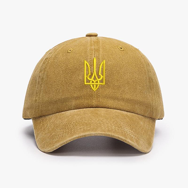 Embroidery Ukraine Trident Symbol Cotton Washed Fashion Sports Baseball Cap Adjstable Hip Hop Urban Street Style Dad Hat Visor Protection Snapback