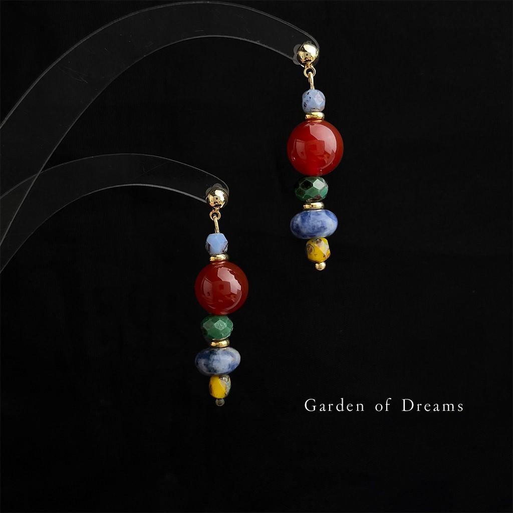 Tibetan Ethnic Style Red Agate and Natural Stone Beaded Earrings