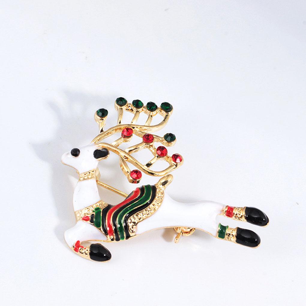 Women Girls Deer Elk Enamel Brooch Corsage Pin Zinc Alloy Rhinestones Breastpin Holiday Christmas Gift