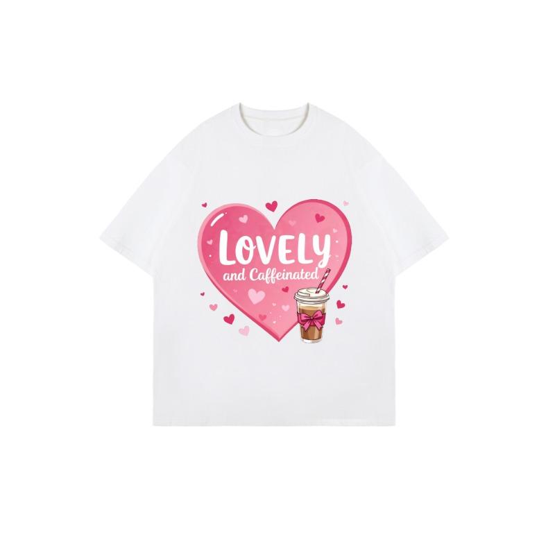 Oversized T Shirt Black Lovely And Caffeinated Heart Coffee Cup Print Casual Wear For Women Summer Outfit Trendy Graphic Tee
