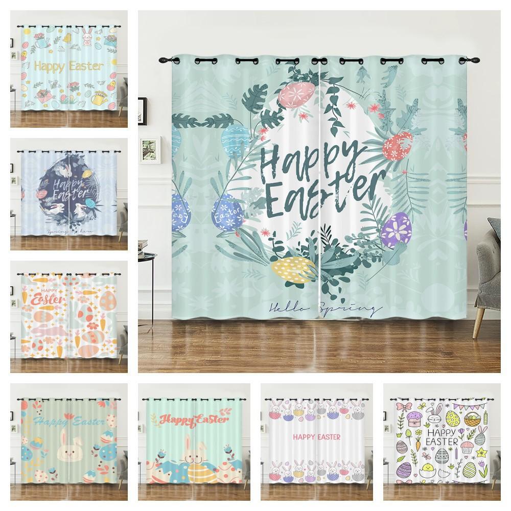 Curtains Animal Rabbit Egg Easter Curtain Digital Printing Blackout Curtain No Punching