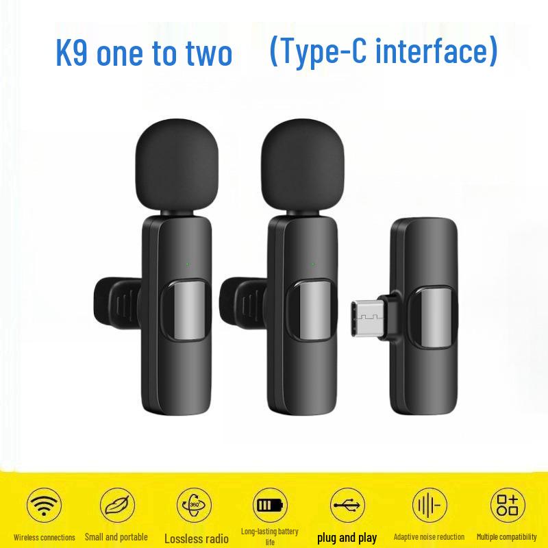 K1K9 Wireless Lavalier Microphone K15 - Dual Mobile Live Streaming & Outdoor Recording Noise-Reducing Mic