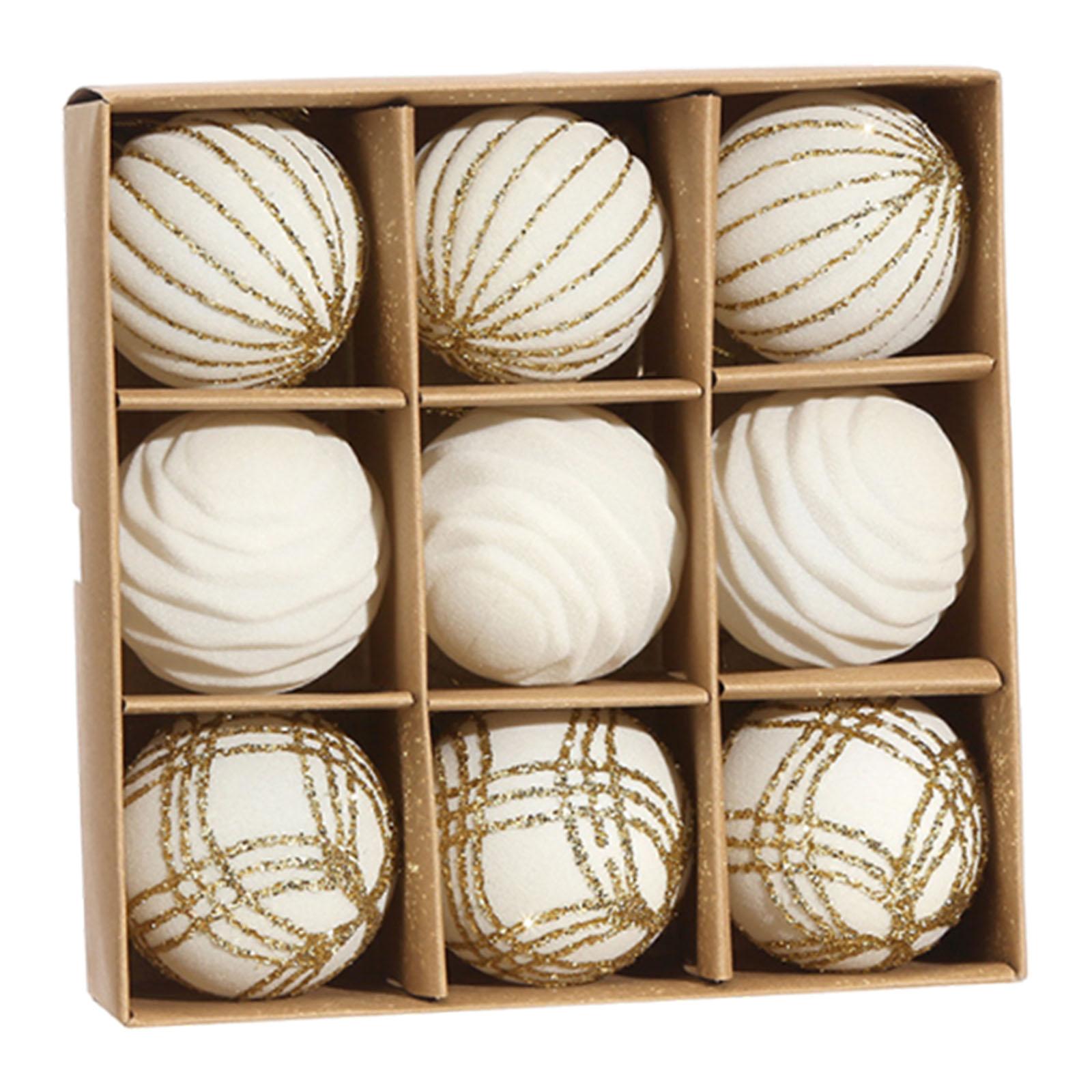 

9Pcs 2.4inch Velvet Christmas Ball Decoration Xmas Tree Baubles for Home Party Multifunctional Lightweight with Hanging Loops білий