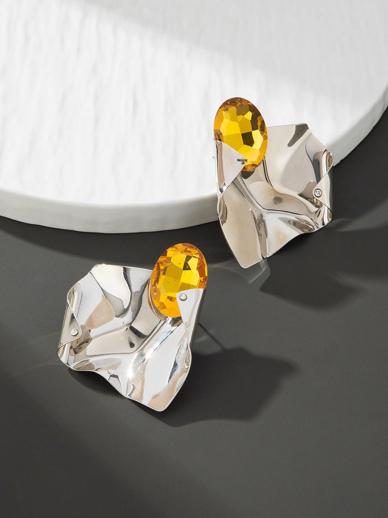 Women’s High-Class Geometric Pleated Liquid Earrings платиновый