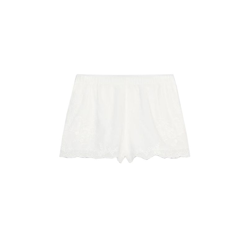 

Za Summer New Product Women s Clothes Vacation Style Mid-Waist Flower Embroider Decorative Pajamas Style Shorts 0881400 Ground White L