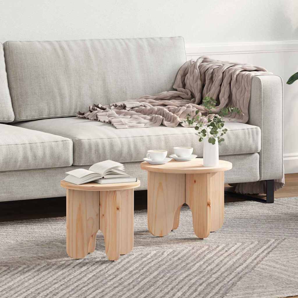 Coffee Table Set 2 pcs Natural Solid Pine Wood