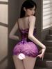 Purple Sweet Tank Mini Dress Sexy V Neck Sex Transparent Sleeping Pure Desire Charm Lace Strap Pajama Dress Elegant X7TY