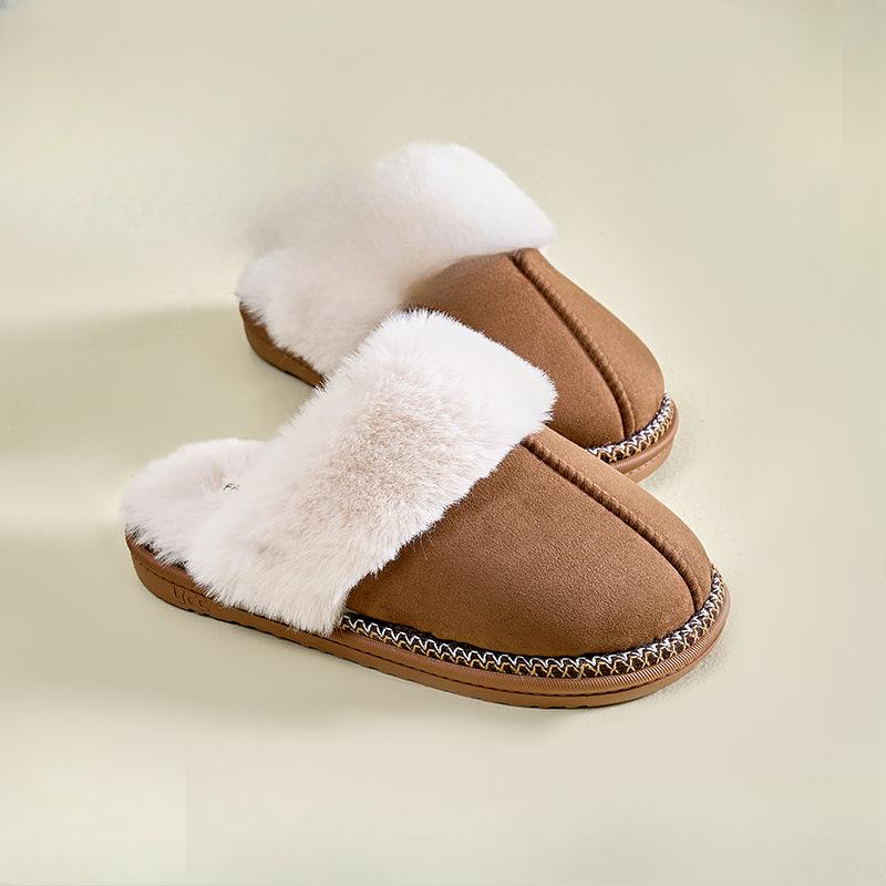 Simple Plush Shoes, Indoor Anti-slip Fleece Warm Cotton Slippers