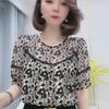 Women Casual Floral Print Lace Trim Loose Chiffon Blouse