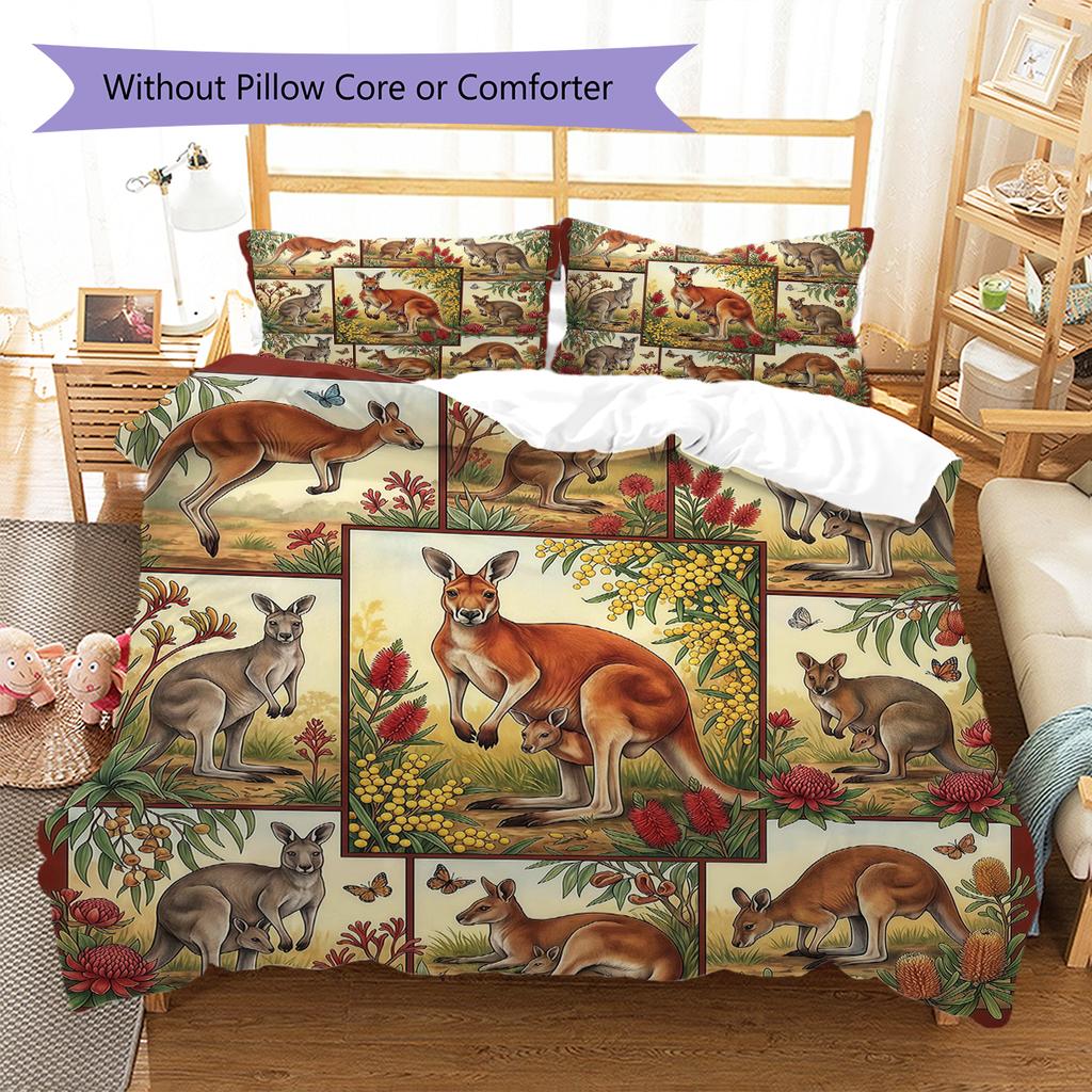 Retro Oil Painting Animals Pattern Bedding,Quilt Set Quilt Cover Pillowcase Home Birthday Gift (1 * Duvet Cover + 2 * Pillowcase, Without Core)