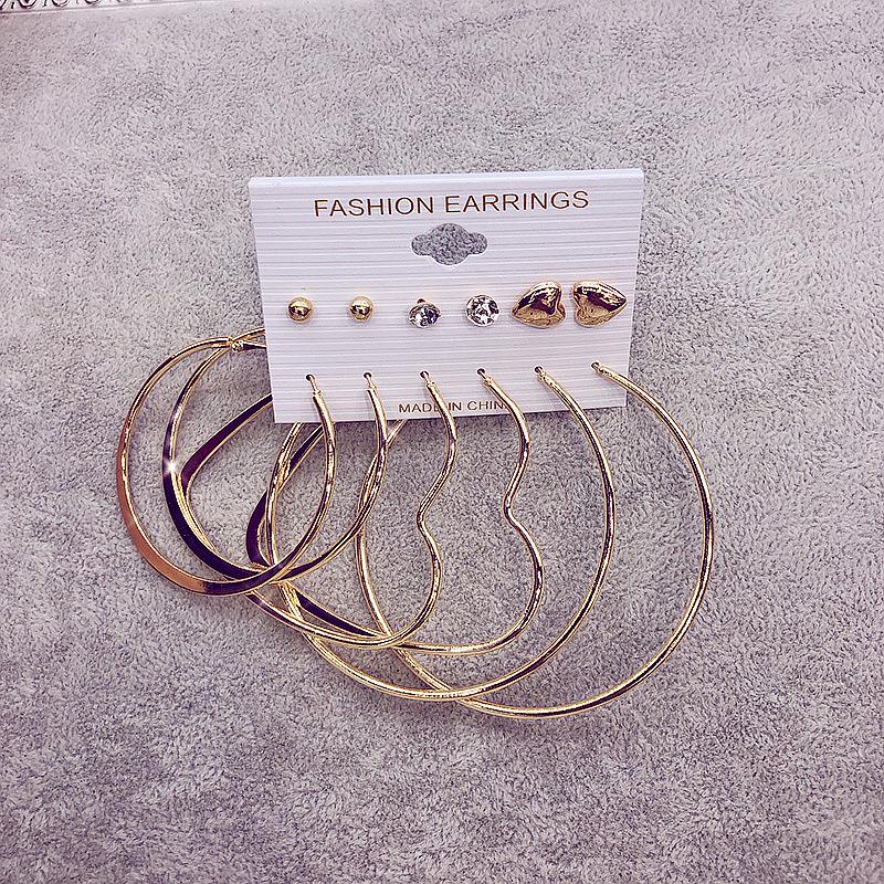 6 Pair Fashionable Alloy Circle Earrings Women'S Stud Earrings Attractive Multi-Element Jewelry Set Elegant Ear Jewelry