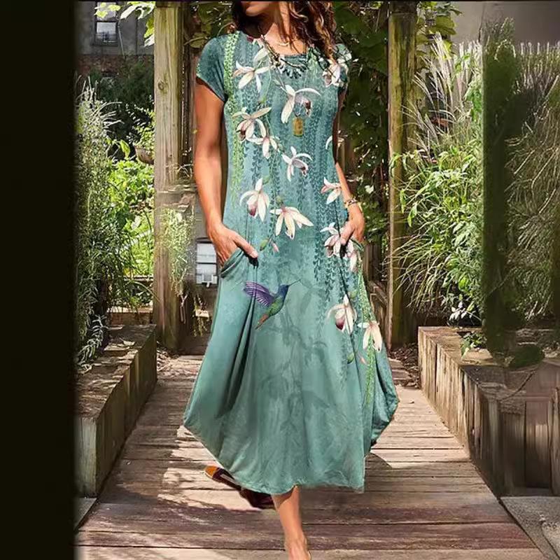 

Женские модные повседневные свободные платья с круглым вырезом и карманами с коротким рукавом XXXXXL