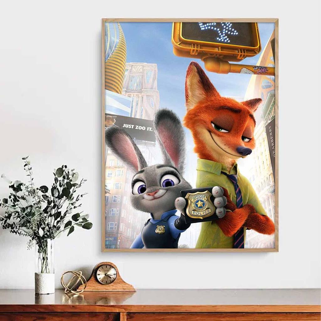 DIY Diamond Painting Officer Fox and Officer Rabbit Cross Stitch Kit Mosaic Art Diamond Painting Full Circle Diamond Home Decoration