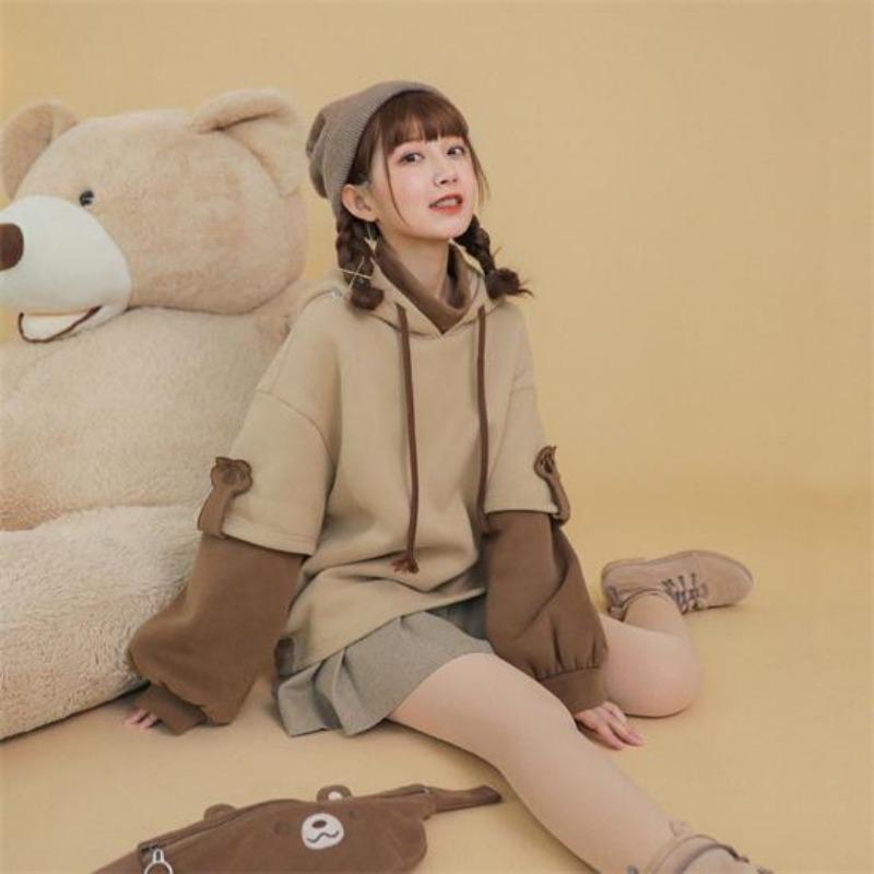 Winter Korean Warm Hoodie Ruili Bear Anime Hoodie Women Kawaii Round Neck Long Sleeve Hoodie Fashion Super Street