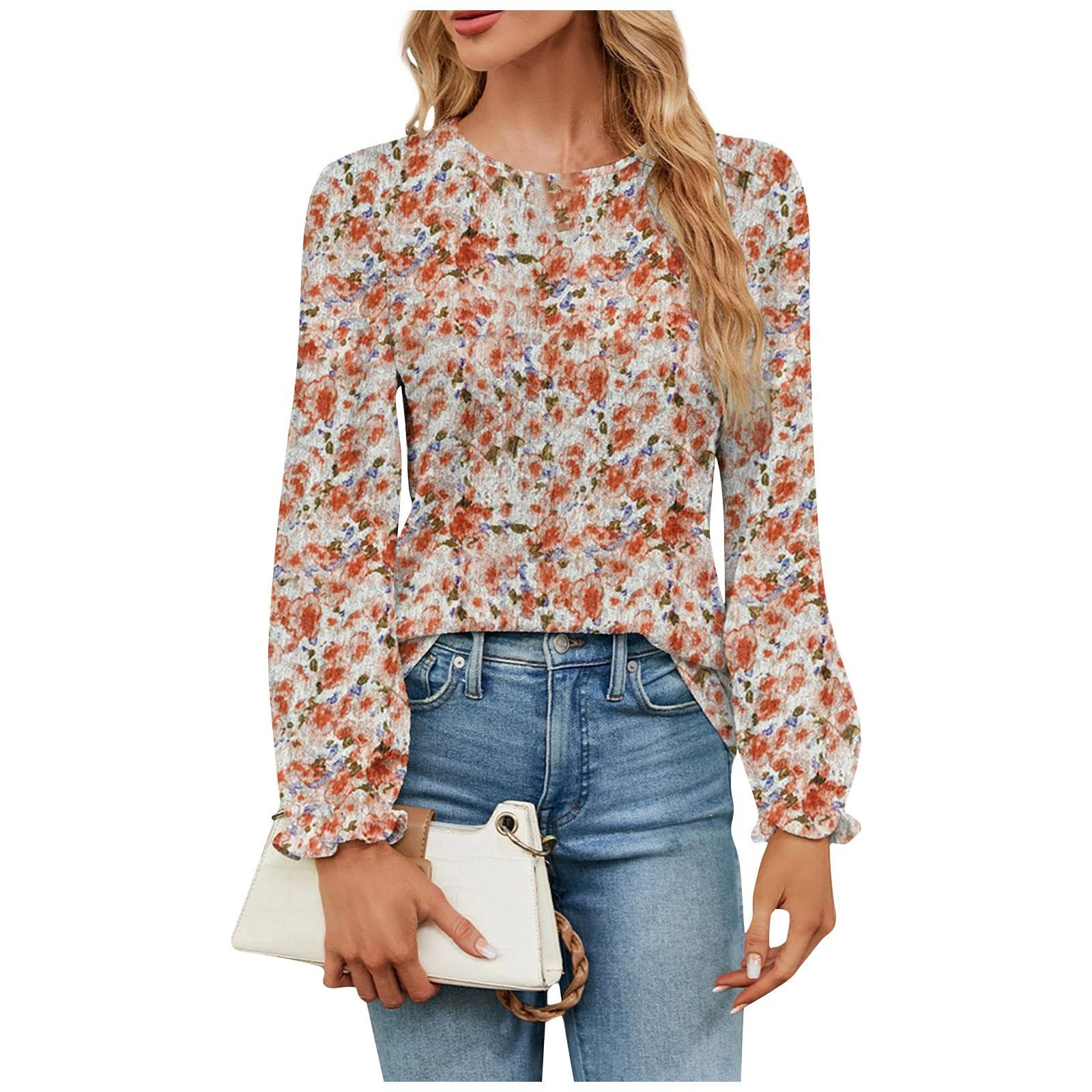 Женский модный сексуальный удобный маленький пуловер с круглым вырезом и цветочным принтом — фото 7