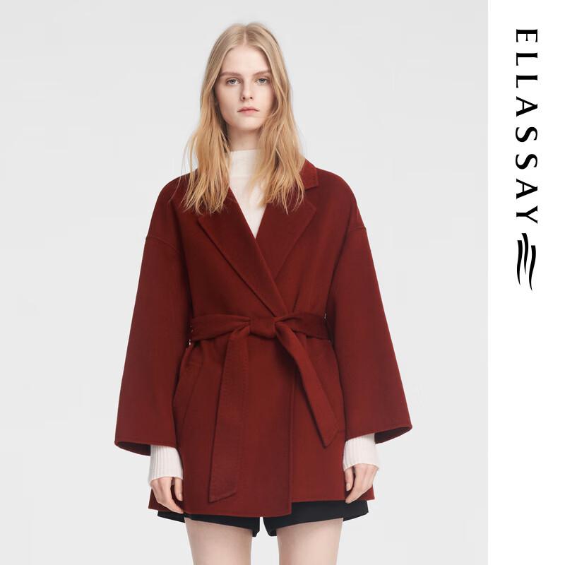 

ELLASSAY Women s Merino Wool Belted Blazer Collar Coat L
