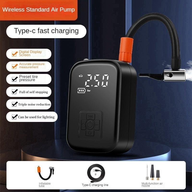 

Автомобильный беспроводной электронный насос для накачивания может освещать внешний аккумулятор, а насос подходит для шариков автомобильных покрышек. чёрный