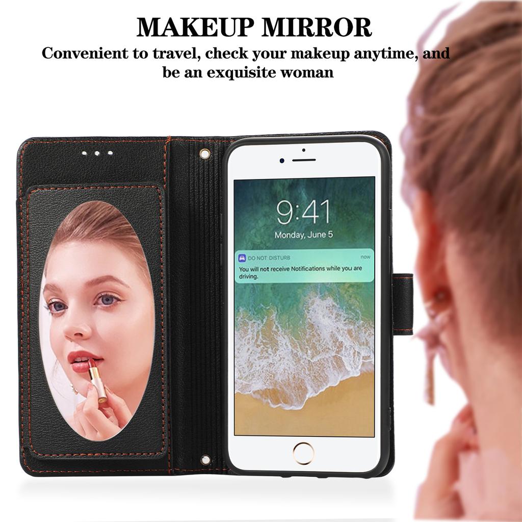 For iPhone SE (2022)/SE (2020)/7/8 4.7 inch Cell Phone Case PU Leather Wallet Cover with 2 Straps