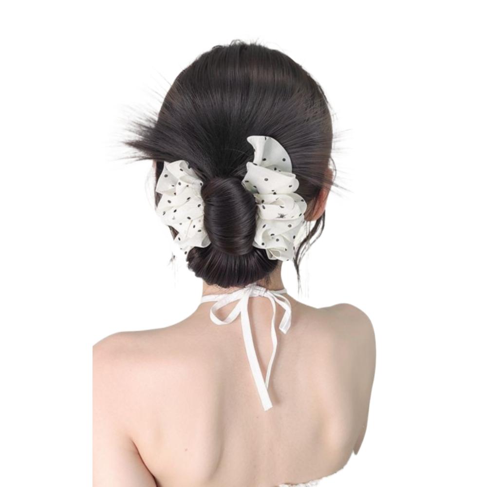 Polka Dot Messy Bun Head Wig Claw Clip False Hair Pieces Chicken Feather Ball Head  Women